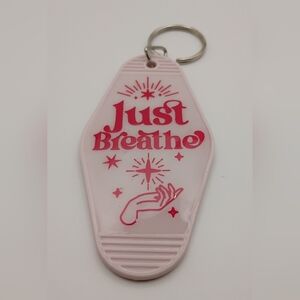Vintage Style 'Just Breathe' Pink Beige Inspirational Motel Keychain Keyring